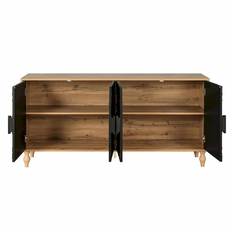 Vintage Large Cabinet with Faceted Carved and Spliced Doors