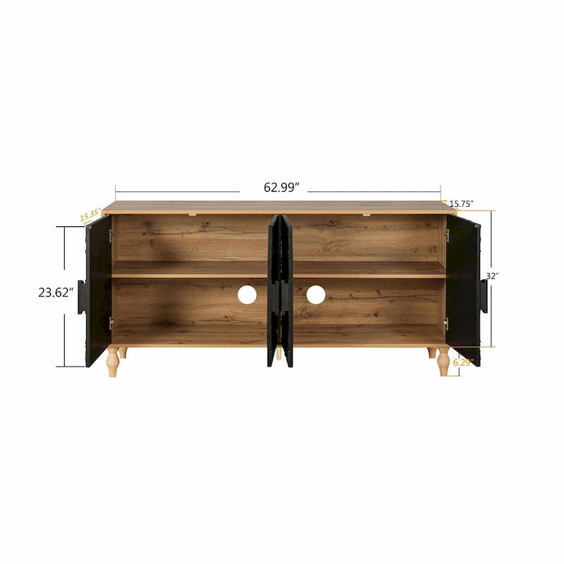 Vintage Large Cabinet with Faceted Carved and Spliced Doors