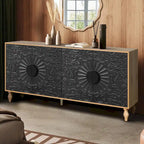 Vintage Large Cabinet with Faceted Carved and Spliced Doors