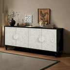 Vintage Large Cabinet with Faceted Carved and Spliced Doors