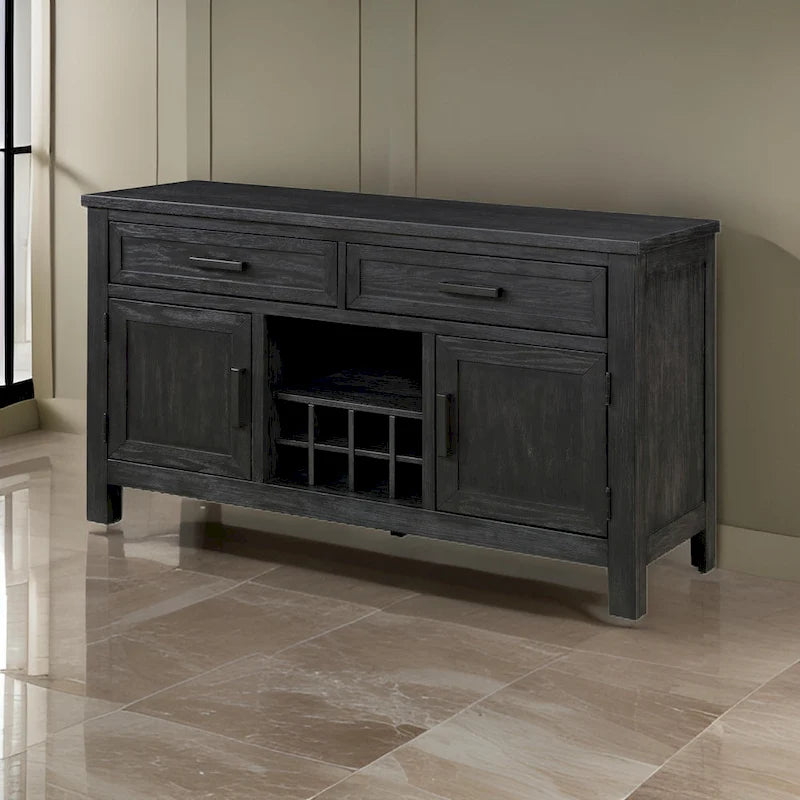 54 Inch Sideboard Server Buffet, 2 Drawers, Cabinets, Wine Rack, Black