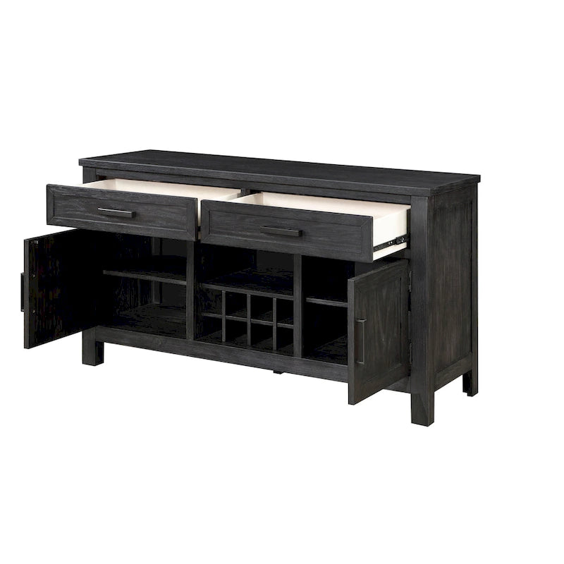 54 Inch Sideboard Server Buffet, 2 Drawers, Cabinets, Wine Rack, Black