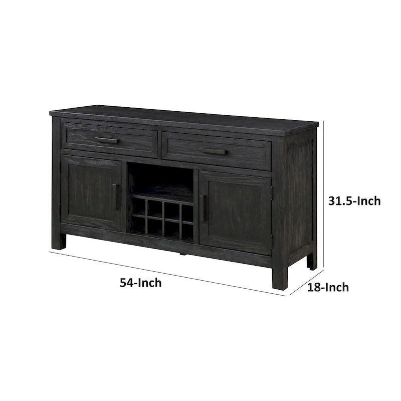 54 Inch Sideboard Server Buffet, 2 Drawers, Cabinets, Wine Rack, Black