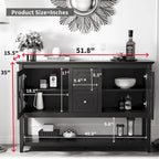 Wood Sideboard Buffet with Adjustable Shelves and Tempered Glass Doors