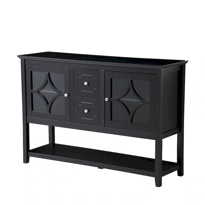Wood Sideboard Buffet with Adjustable Shelves and Tempered Glass Doors