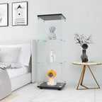 Glass Display Cabinet with 3 Shelves, One-Door Curio Cabinets, Black Floor Standing Glass Bookshelf, Quick Installation