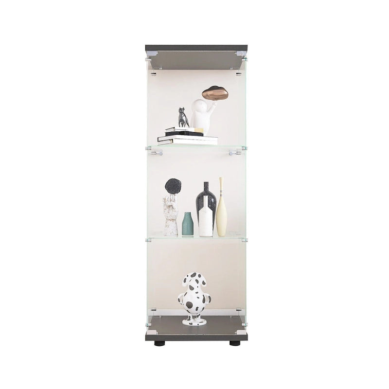 Glass Display Cabinet with 3 Shelves, One-Door Curio Cabinets, Black Floor Standing Glass Bookshelf, Quick Installation