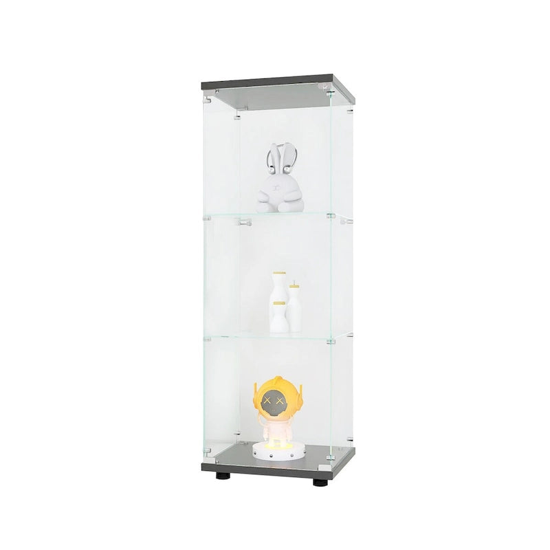 Glass Display Cabinet with 3 Shelves, One-Door Curio Cabinets, Black Floor Standing Glass Bookshelf, Quick Installation