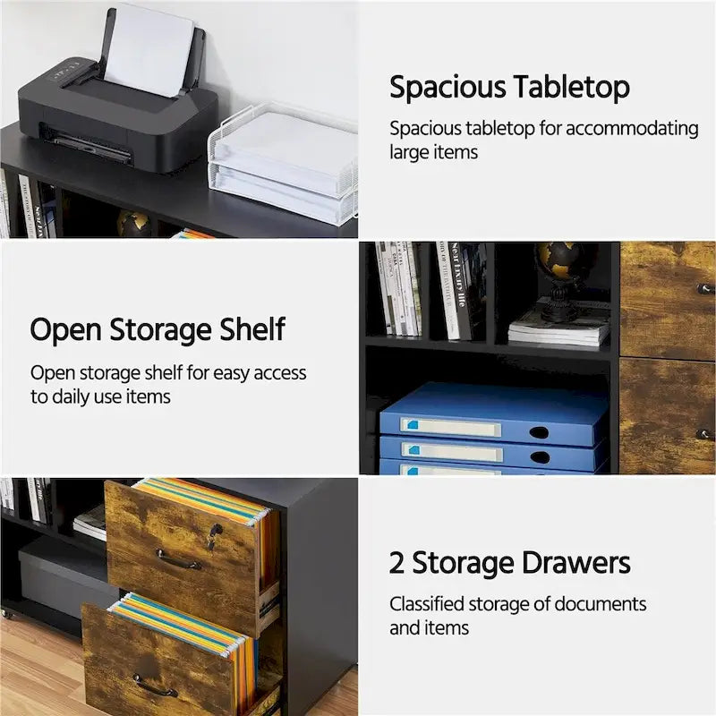 Rolling File Cabinet with 2 Drawers and 2 Open Shelves