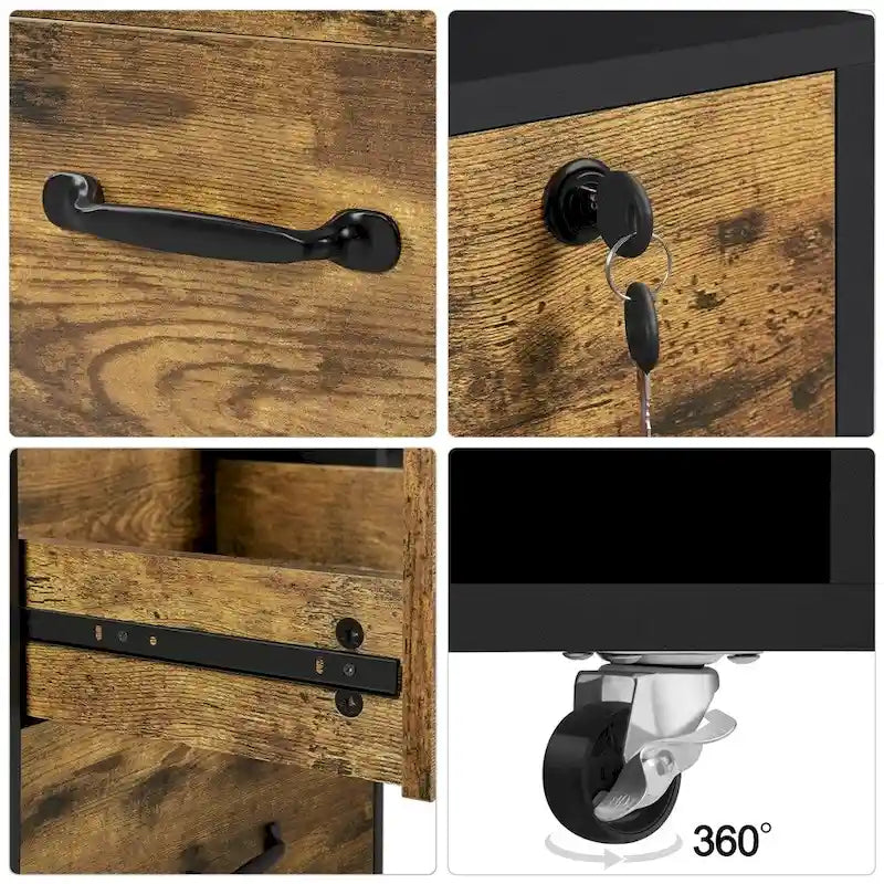 Rolling File Cabinet with 2 Drawers and 2 Open Shelves