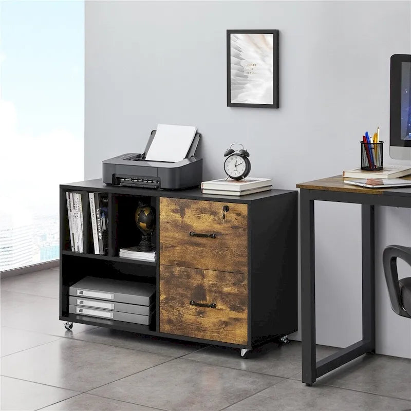 Rolling File Cabinet with 2 Drawers and 2 Open Shelves