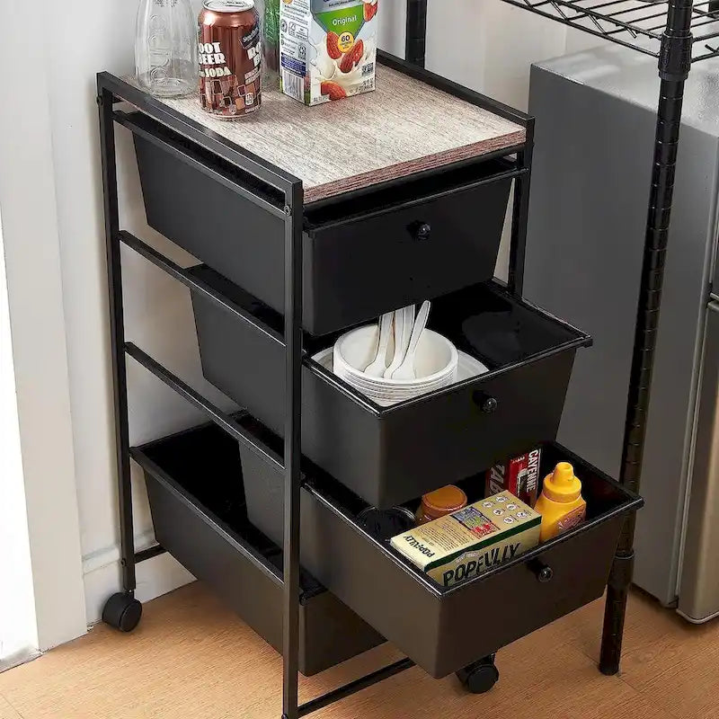 Storage Carts 4 Drawer Woodtop Shelf by