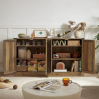 Rustic Faux Rattan Storage Cabinet