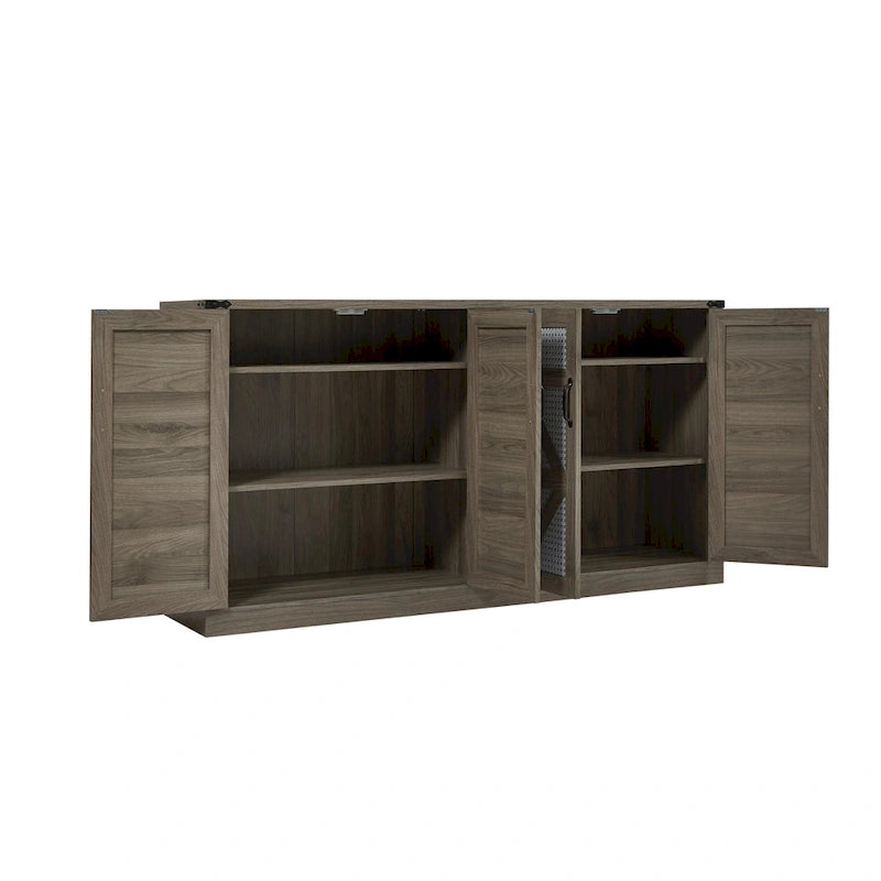 Rustic Faux Rattan Storage Cabinet
