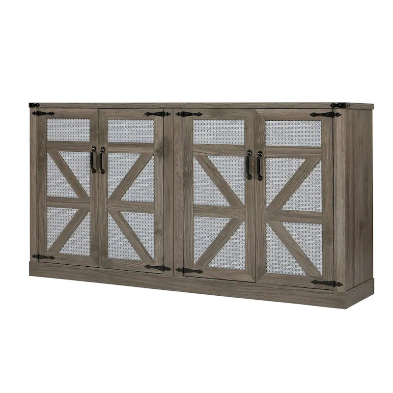 Rustic Faux Rattan Storage Cabinet