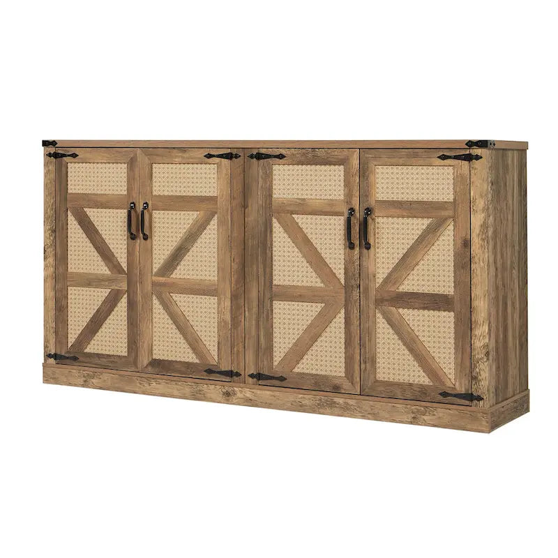 Rustic Faux Rattan Storage Cabinet