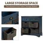 Rustic Storage Cabinet with Two Drawers and Four Classic Rattan Basket for Dining Room/Entryway/Living Room (Antique Navy)