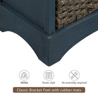 Rustic Storage Cabinet with Two Drawers and Four Classic Rattan Basket for Dining Room/Entryway/Living Room (Antique Navy)