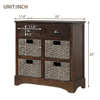 Rustic Storage Cabinet with Two Drawers and Four Classic Rattan Basket for Dining Room/Entryway/Living Room (Antique Navy)