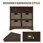 Rustic Storage Cabinet with Two Drawers and Four Classic Rattan Basket for Dining Room/Entryway/Living Room (Antique Navy)