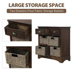 Rustic Storage Cabinet with Two Drawers and Four Classic Rattan Basket for Dining Room/Entryway/Living Room (Antique Navy)