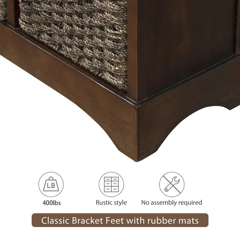 Rustic Storage Cabinet with Two Drawers and Four Classic Rattan Basket for Dining Room/Entryway/Living Room (Antique Navy)