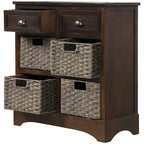 Rustic Storage Cabinet with Two Drawers and Four Classic Rattan Basket for Dining Room/Entryway/Living Room (Antique Navy)