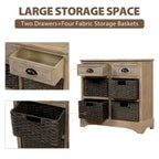 Rustic Storage Cabinet with Two Drawers and Four Classic Rattan Basket for Dining Room/Entryway/Living Room (Antique Navy)