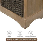 Rustic Storage Cabinet with Two Drawers and Four Classic Rattan Basket for Dining Room/Entryway/Living Room (Antique Navy)