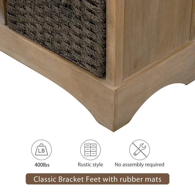 Rustic Storage Cabinet with Two Drawers and Four Classic Rattan Basket for Dining Room/Entryway/Living Room (Antique Navy)