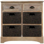 Rustic Storage Cabinet with Two Drawers and Four Classic Rattan Basket for Dining Room/Entryway/Living Room (Antique Navy)