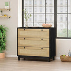 30.313-Drawers Storage Cabinet Rope Woven Drawer,for Bedroom,Living Room,Dining Room,Hallways,Black