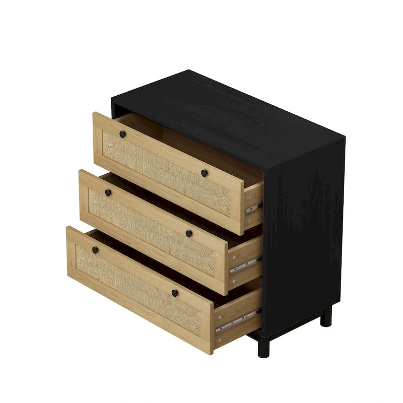 30.313-Drawers Storage Cabinet Rope Woven Drawer,for Bedroom,Living Room,Dining Room,Hallways,Black
