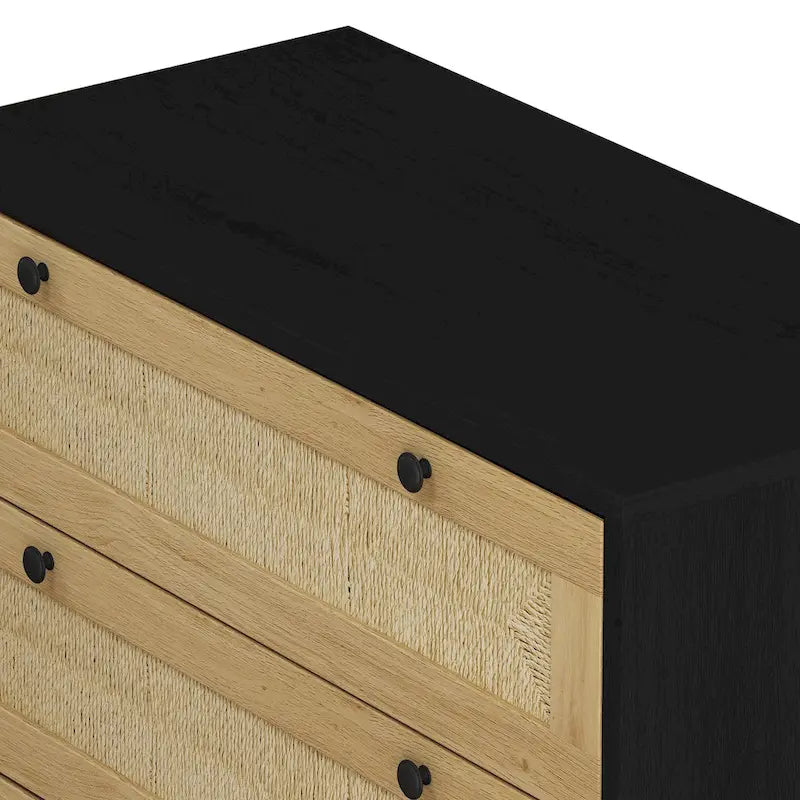 30.313-Drawers Storage Cabinet Rope Woven Drawer,for Bedroom,Living Room,Dining Room,Hallways,Black