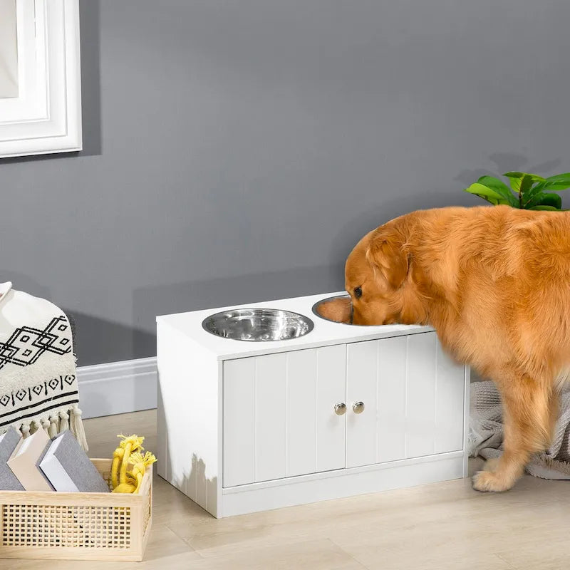 Large Elevated Dog Bowls,Storage Cabinet Containing Large 44L Capacity, Raised Dog Bowl Stand Pet Food Bowl Dog Feeding Station