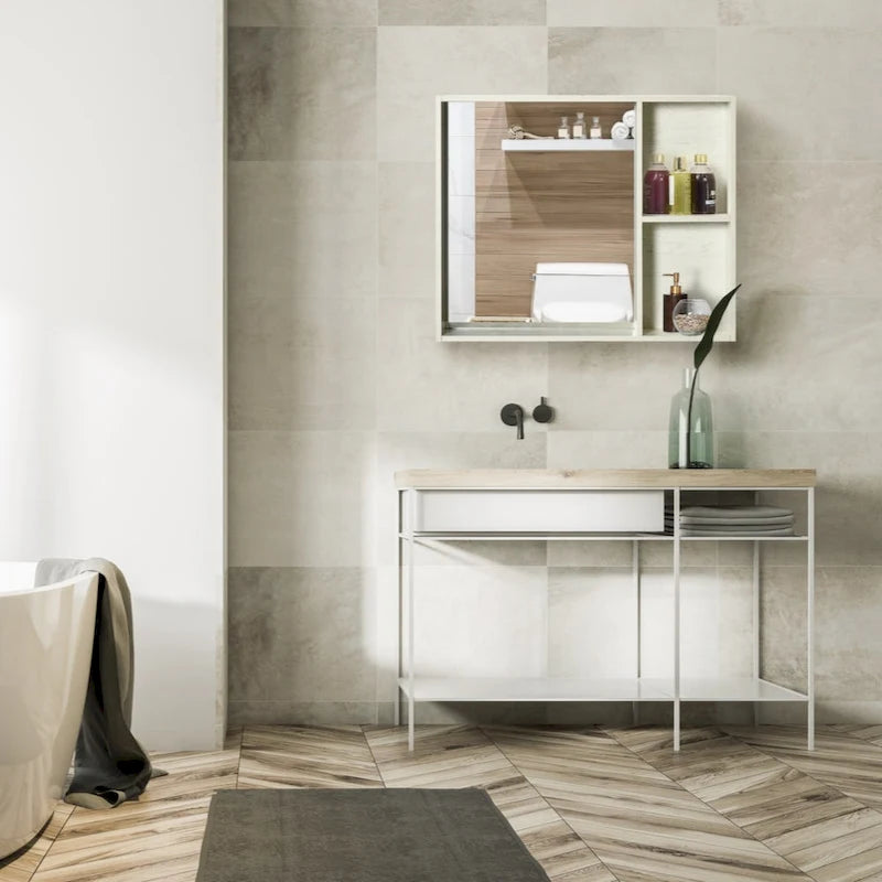 31.5 x 25.5 Bathroom Medicine Cabinet with Mirror, Storage Shelf,White