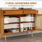 Rattan Doors Kitchen Cabinet with 2 Drawers and Adjustable Shelf - N/A