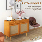 Rattan Doors Kitchen Cabinet with 2 Drawers and Adjustable Shelf - N/A