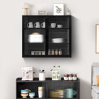 27.56Glass Doors Modern Two-door Wall Cabinet with Featuring Three-tier Storage for Entryway Living Room Bathroom Dining Room