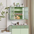 27.56Glass Doors Modern Two-door Wall Cabinet with Featuring Three-tier Storage for Entryway Living Room Bathroom Dining Room