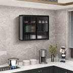 27.56Glass Doors Modern Two-door Wall Cabinet with Featuring Three-tier Storage for Entryway Living Room Bathroom Dining Room