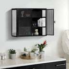 27.56Glass Doors Modern Two-door Wall Cabinet with Featuring Three-tier Storage for Entryway Living Room Bathroom Dining Room