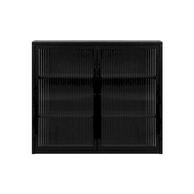 27.56Glass Doors Modern Two-door Wall Cabinet with Featuring Three-tier Storage for Entryway Living Room Bathroom Dining Room