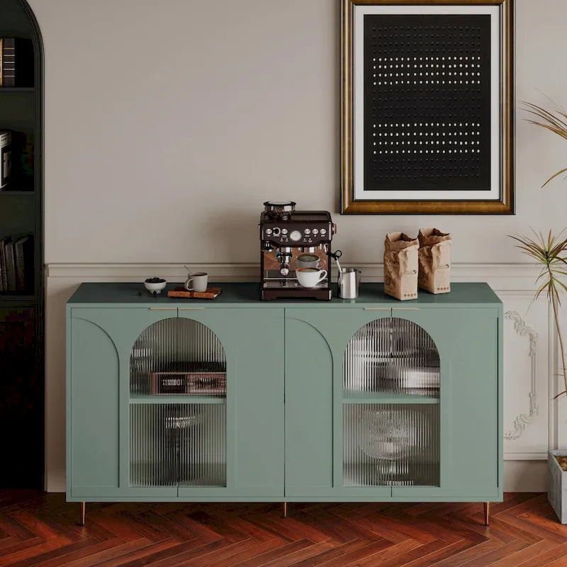 Accent Cabinet Wooden Cabinet with 4 Glass Doors