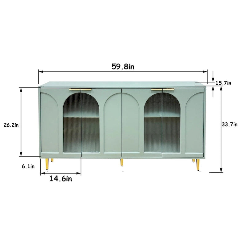 Accent Cabinet Wooden Cabinet with 4 Glass Doors