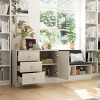 Modern White Shoe Storage Bench with Black Cushion and Adjustable Rack
