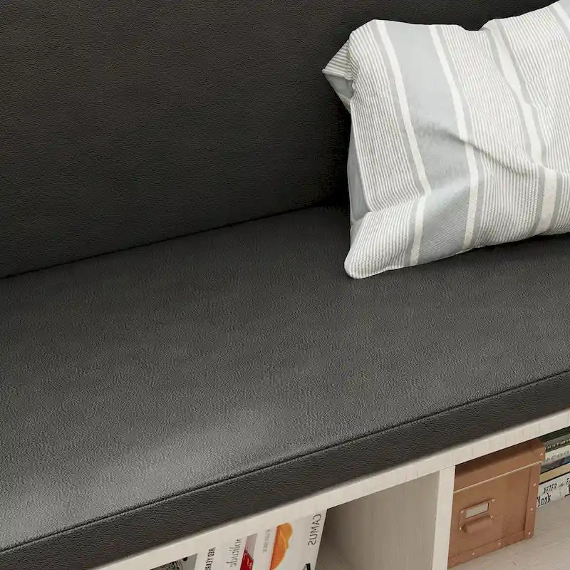 Modern White Shoe Storage Bench with Black Cushion and Adjustable Rack