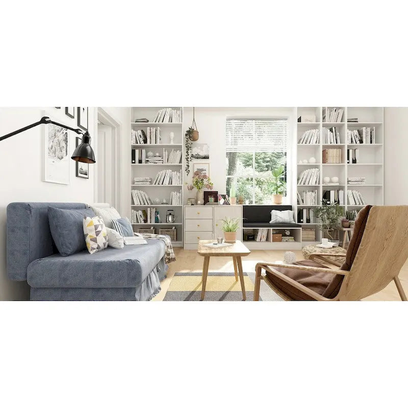 Modern White Shoe Storage Bench with Black Cushion and Adjustable Rack