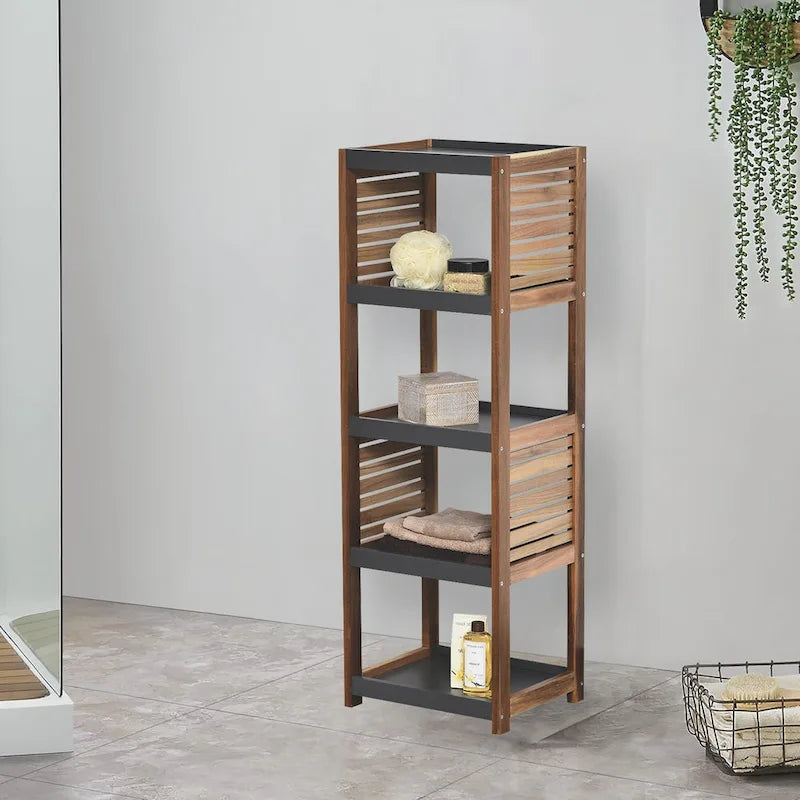 Open-Shelf Storage Unit with Vented Design, Brown and Gray 42 3/4Hx14.5Lx11 3/4W