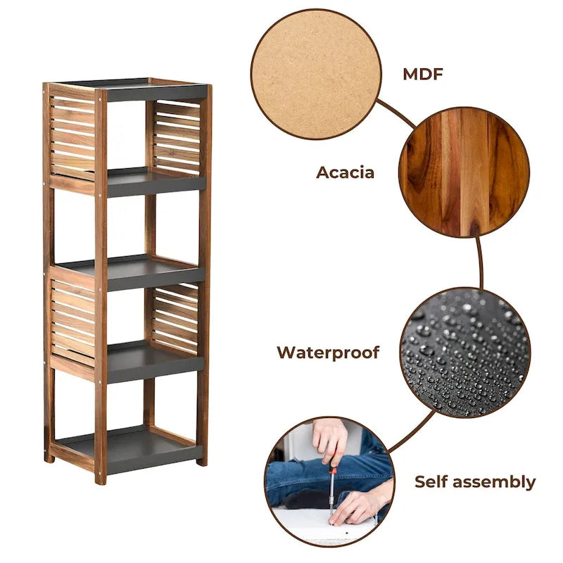 Open-Shelf Storage Unit with Vented Design, Brown and Gray 42 3/4Hx14.5Lx11 3/4W